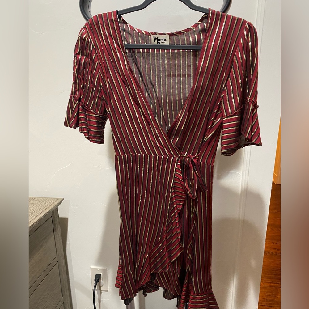 show me your MUMU wrap ruffle dress